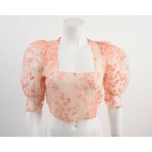 Zara Womens Tulle Cropped Top S Pink Floral